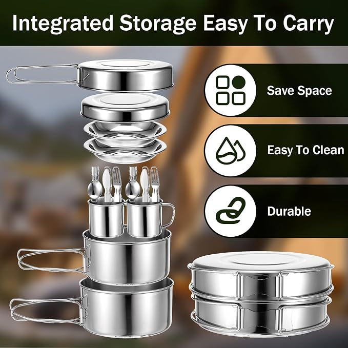 JJUNW 14-Piece Camping Cookware Set