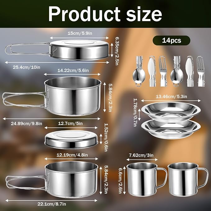 JJUNW 14-Piece Camping Cookware Set